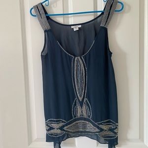 BAR III Blue Beaded Tokyo Tank Top Size Medium Color Thunder Cloud